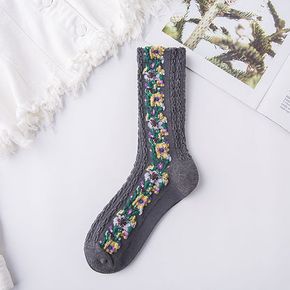 5 Paar gestickte Blumensocken im Vintage-Stil