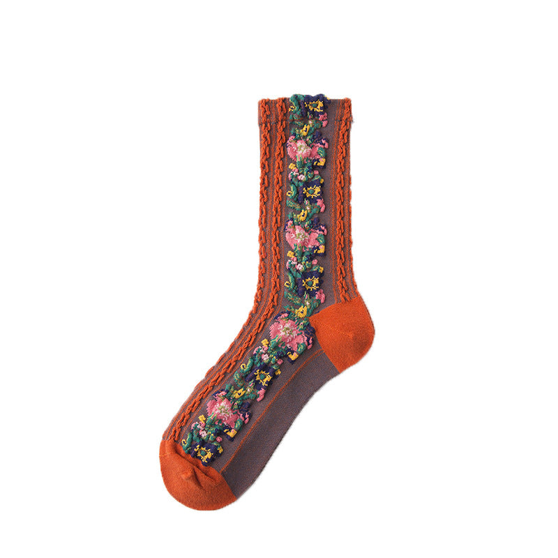 5 Paar gestickte Blumensocken im Vintage-Stil