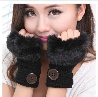 Damen Fingerlose Winterhandschuhe – Strick mit Kunstkaninchenfell