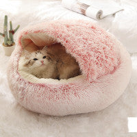 2 In 1 Pet-Bett - Rundes flauschiges weiches Katzenbett