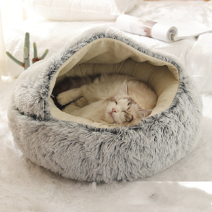 2 In 1 Pet-Bett - Rundes flauschiges weiches Katzenbett