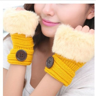 Damen Fingerlose Winterhandschuhe – Strick mit Kunstkaninchenfell