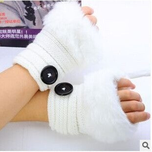 Damen Fingerlose Winterhandschuhe – Strick mit Kunstkaninchenfell