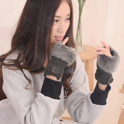 Damen Fingerlose Winterhandschuhe – Strick mit Kunstkaninchenfell